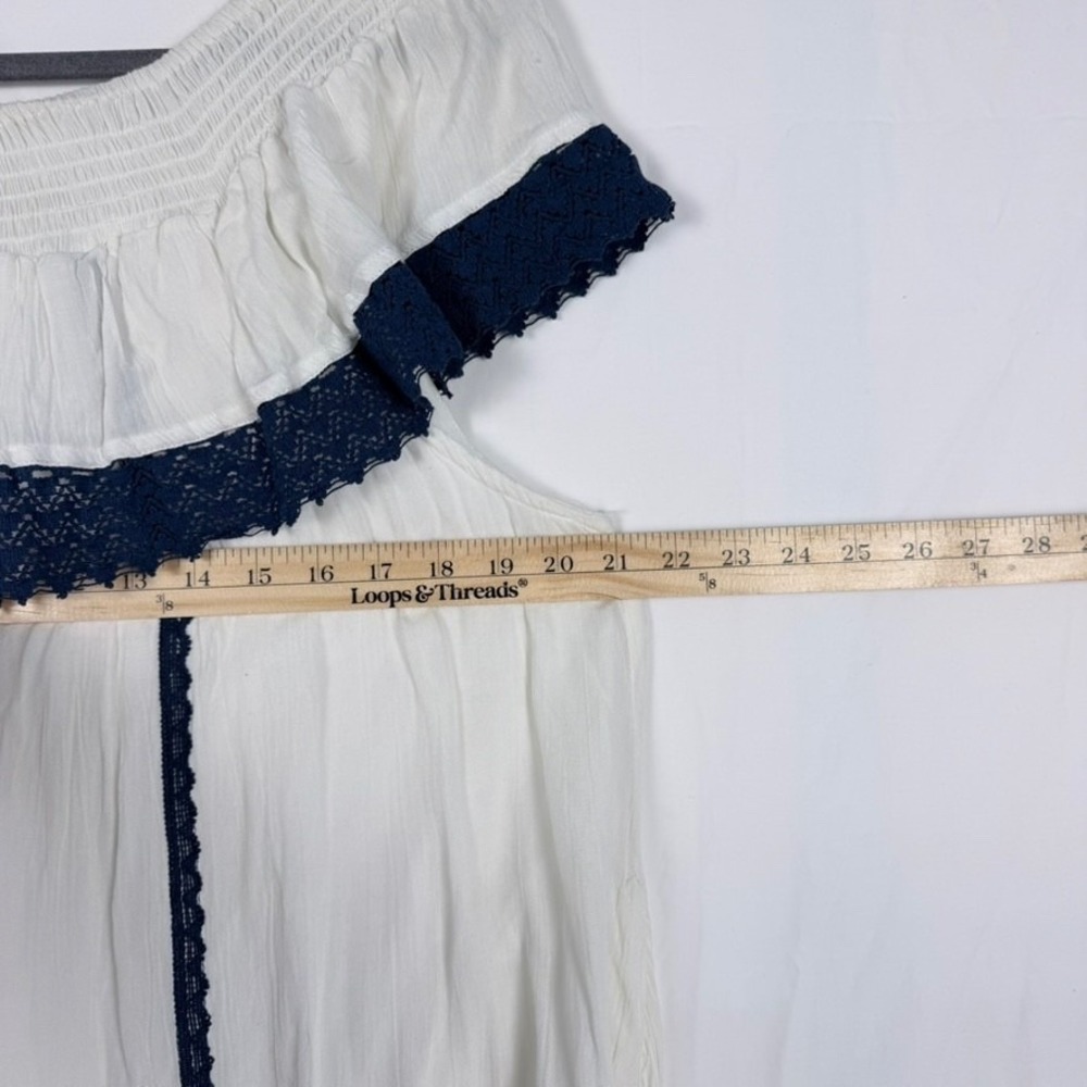 Vintage White Off Shoulder Dress L Smocked Ruffle Lace Gypsy Hippie 70s Festival - Picture 8 of 10